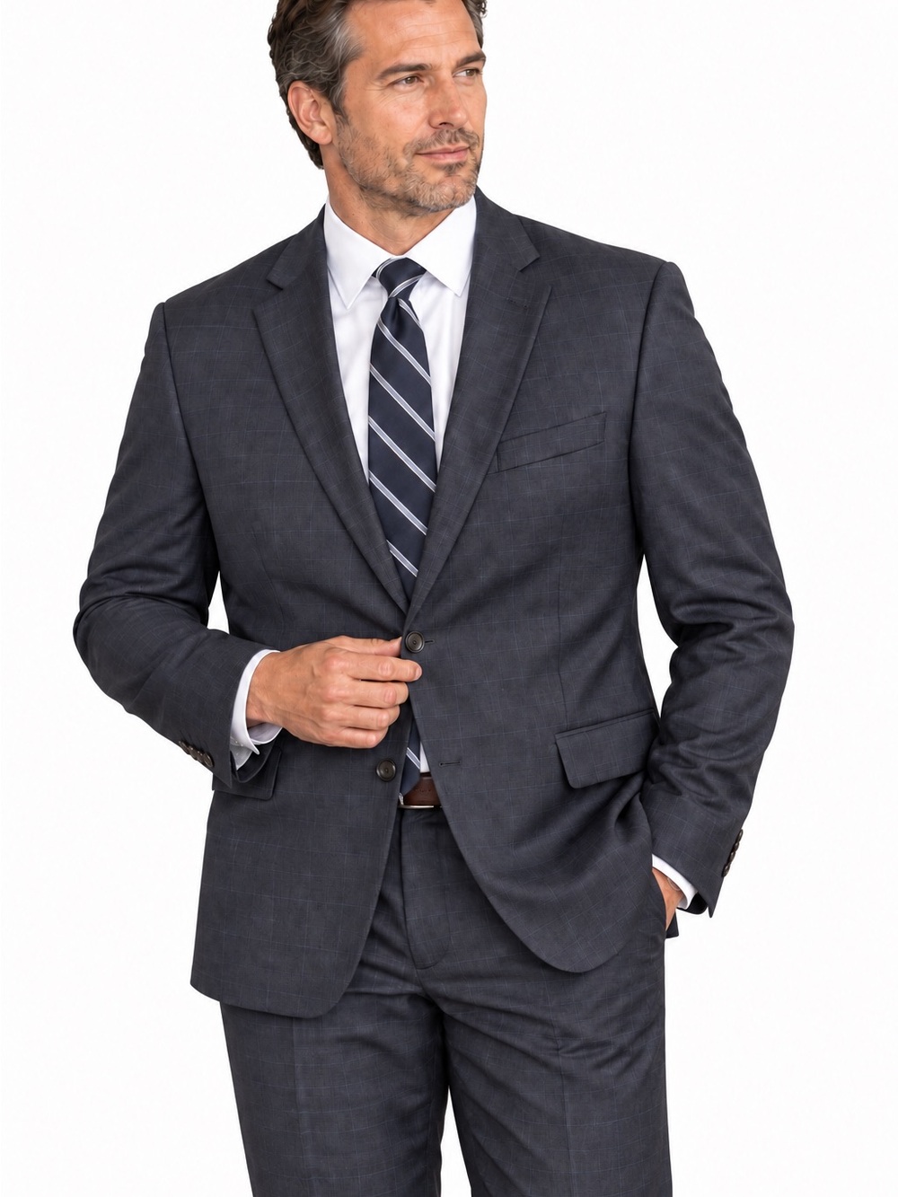 Lauren Ralph Lauren Men’s Suit 48R 42x30 100% Wool Navy Blue Plaid 2 Piece